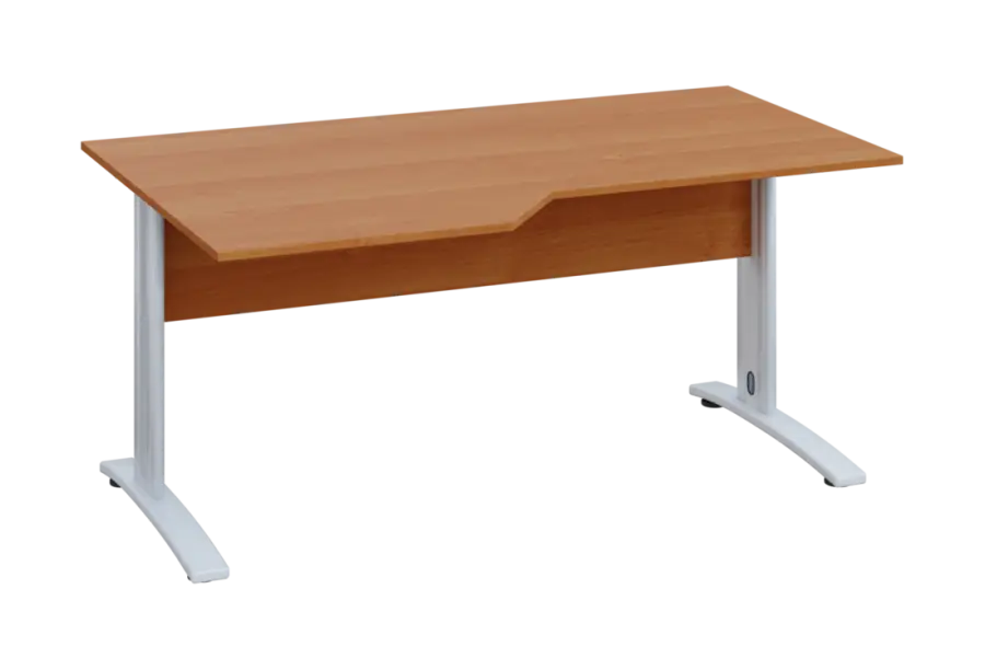 EZK 18 - 166 stůl kancelářský, rohový, levý, kovová podnož bílá, deska 18 mm, široký 1600 mm, olše jantar